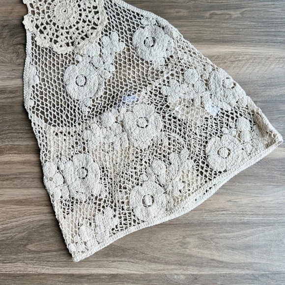 Zara Boho Ecru Floral Cotton Crochet Halter Strappy Top Size S - Picture 10 of 16